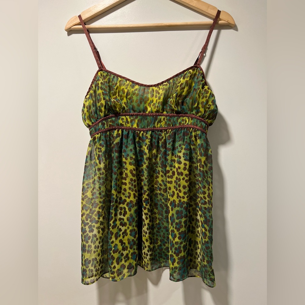Vintage Y2K Very Sexy Victoria's Secret Leopard Print Chemise - Green and Brown